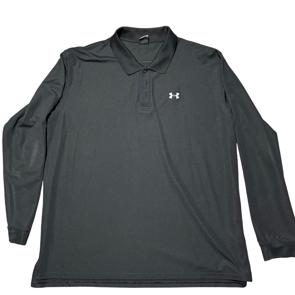 Under Armour Mens XXL Black Long Sleeve Polo Shirt Performance Golf Athletic Top